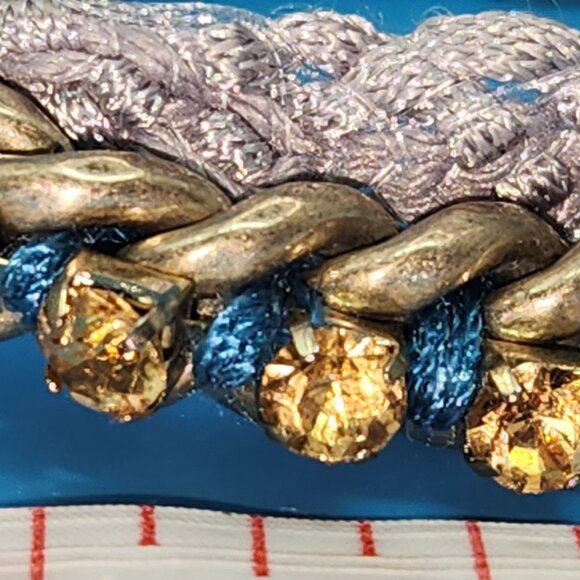 Y2K BOHO crouched lace band under brass chain with glass amber beads - Picture 11 of 16